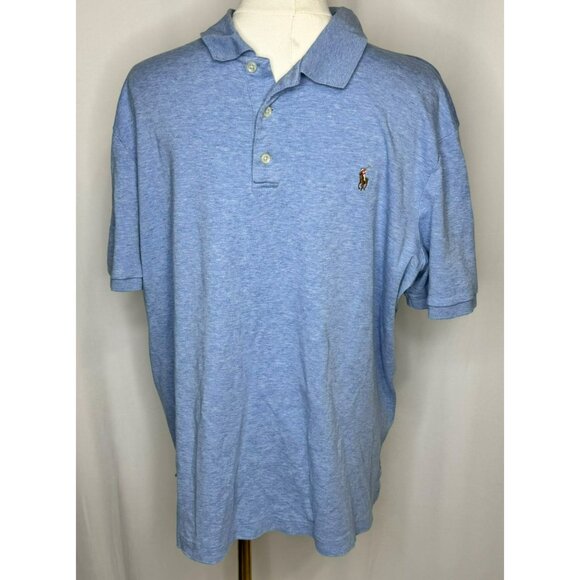 Ralph Lauren Polo Shirt Mens Large Classic Fit Heather Blue Embroidered Pony - Picture 1 of 8